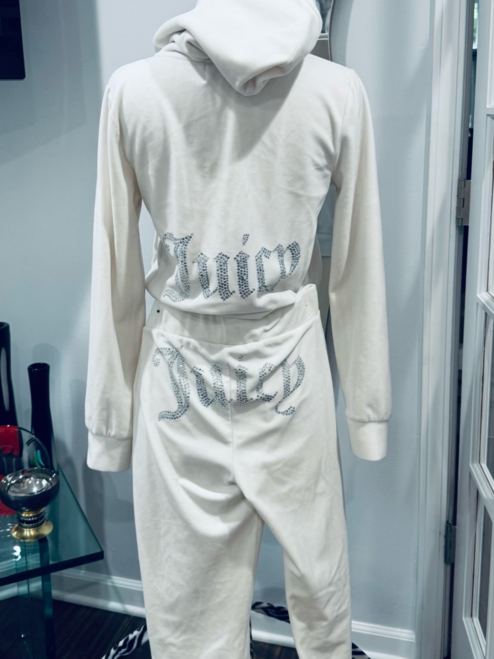 Juicy Couture Bling Velour Tracksuit Jacket Hoodie & Pants In Cream Soda — image 2 of 8